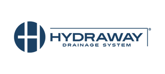 Logo for Hydraway Drainage System, featuring a dark blue circular icon with a stylized 'H' inside and the text 'HYDRAWAY DRAINAGE SYSTEM' in dark blue.