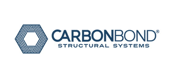 Logo for Carbonbond Structural Systems, featuring a dark teal hexagonal pattern next to the company name in a light green box.
