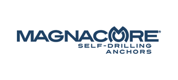 Logo for "MAGNACORE SELF-DRILLING ANCHORS" in dark blue text on a transparent background.