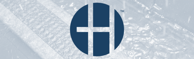 Hydraway logo, featuring a dark teal circle with a white stylized 'H' or cross shape, set against a light textured background with diagonal stripes.