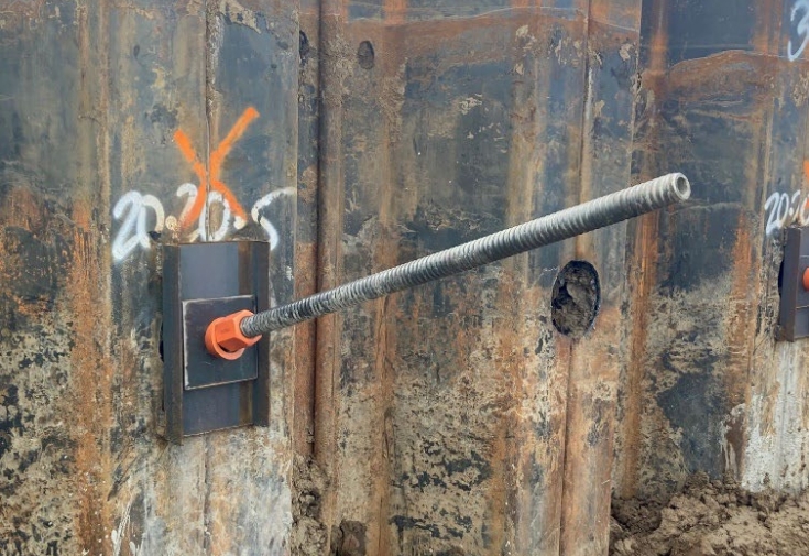 Sheet pile wall with tiebacks